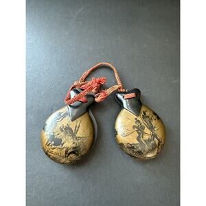 Vtg Hand Painted Spanish Castanets Bull Fighter & Dancer Handcrafted Flamenco